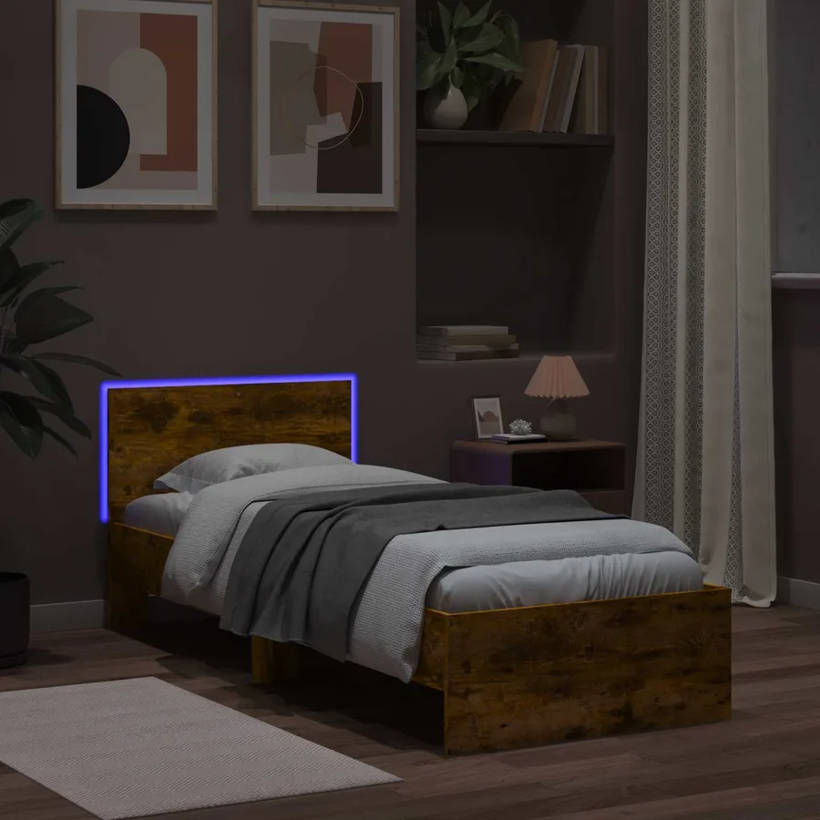 Cadre de lit avec LED Chêne fumé 80 x 200 cm Bois d'ingénierie - 3