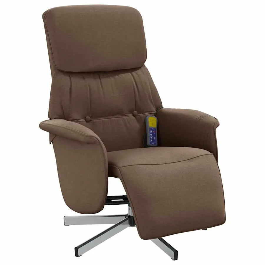 Fauteuil inclinable de massage avec repose-pieds marron tissu - 3