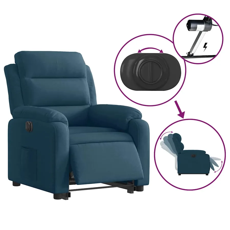 Fauteuil inclinable électrique bleu velours - 10