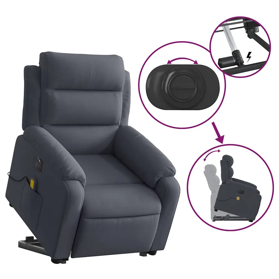 Fauteuil inclinable de massage électrique gris foncé velours - 11