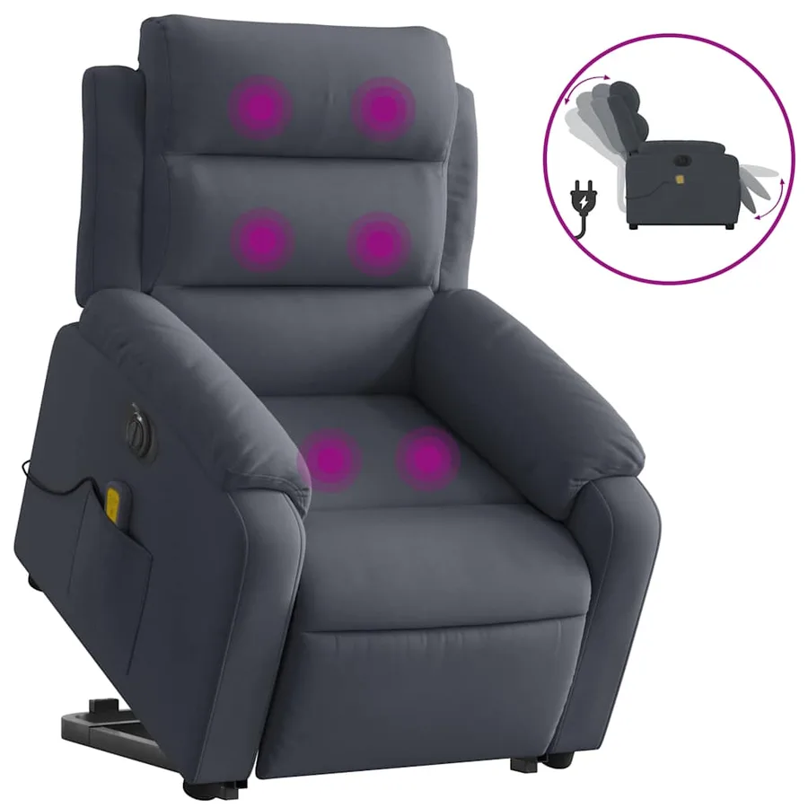Fauteuil inclinable de massage électrique gris foncé velours - 2