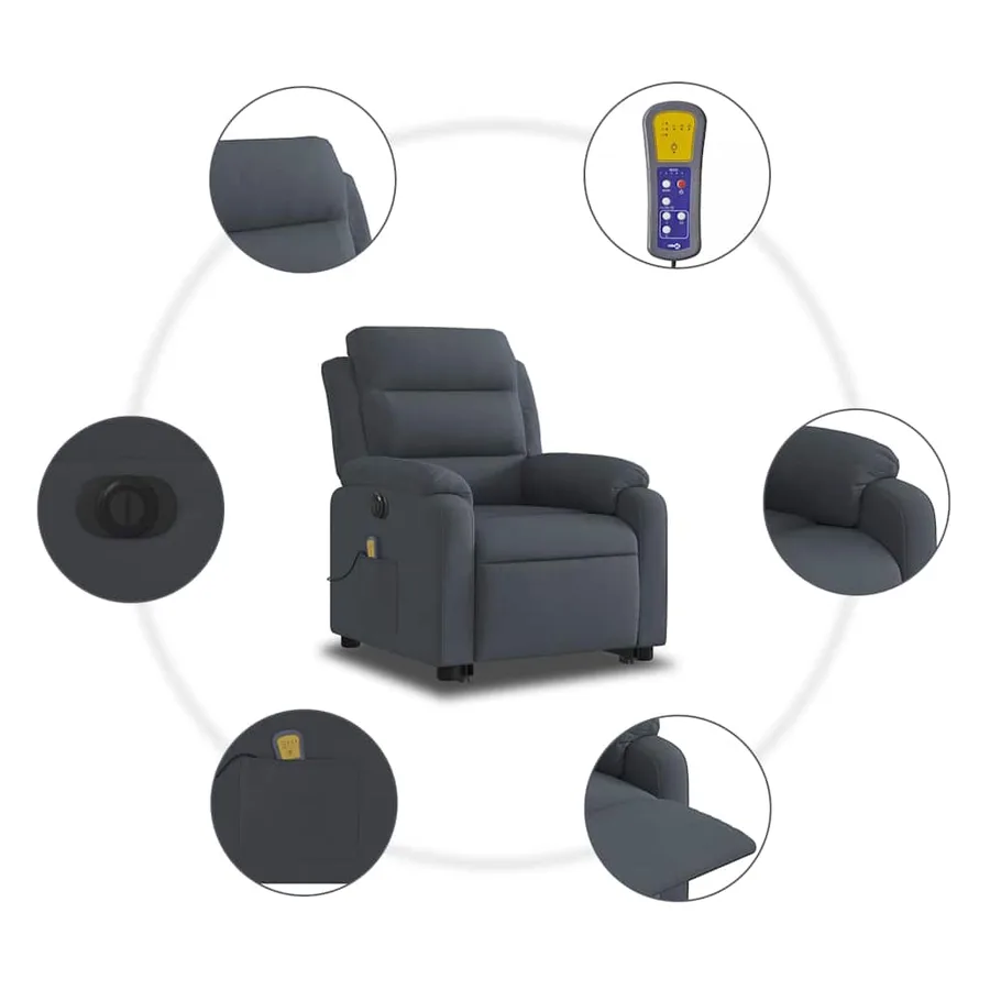 Fauteuil inclinable de massage électrique gris foncé velours - 8