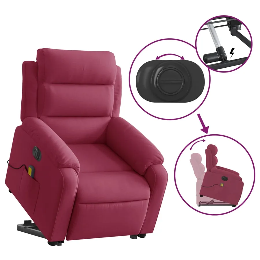 Fauteuil inclinable de massage électrique rouge bordeaux - 11