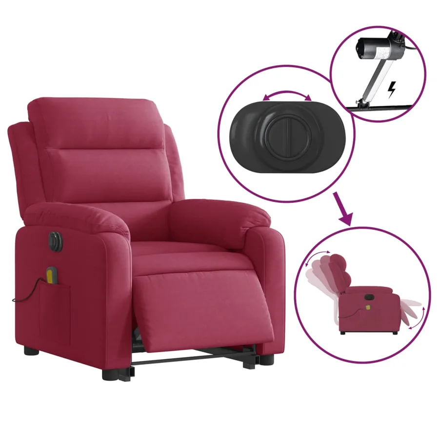 Fauteuil inclinable de massage électrique rouge bordeaux - 6