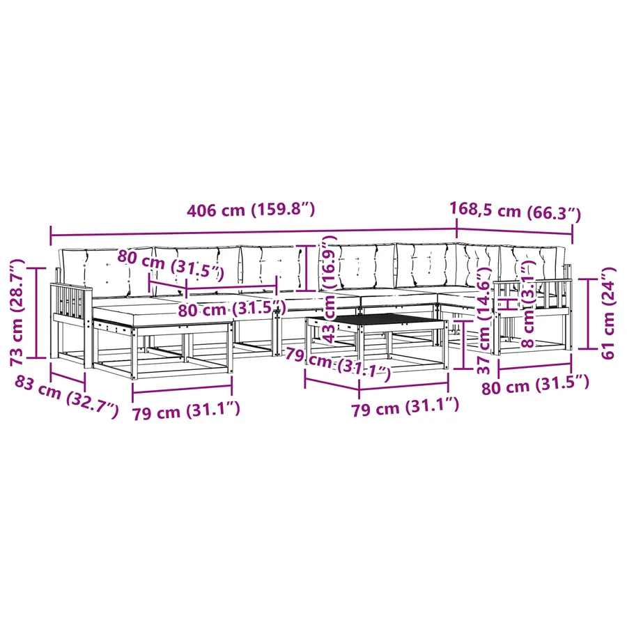 Ensemble de canapés d'extérieur 8 pcs Blanc et Beige - 9