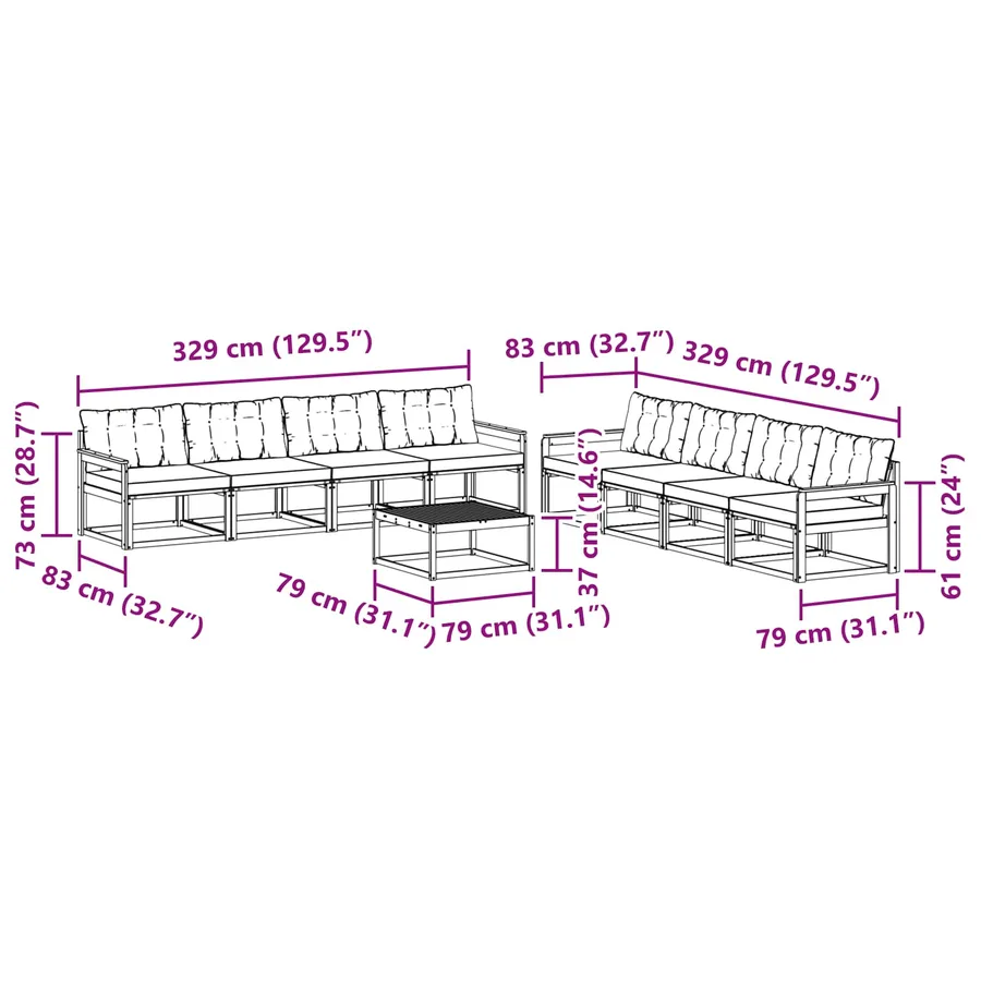 Ensemble de canapés d'extérieur 9 pcs Blanc et Beige - 8