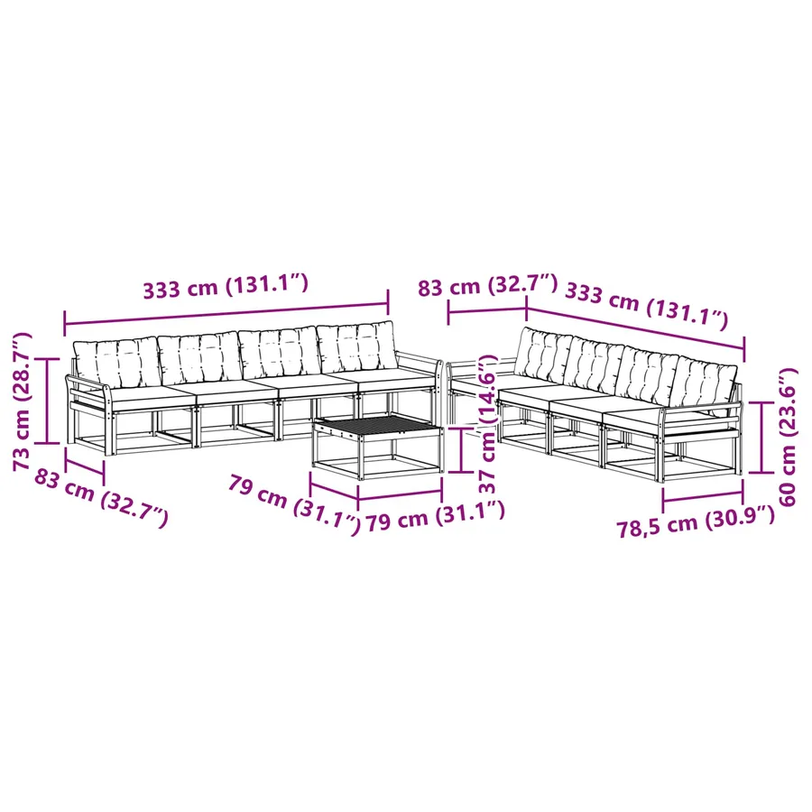 Ensemble de canapés d'extérieur 9 pcs Blanc et noir - 8