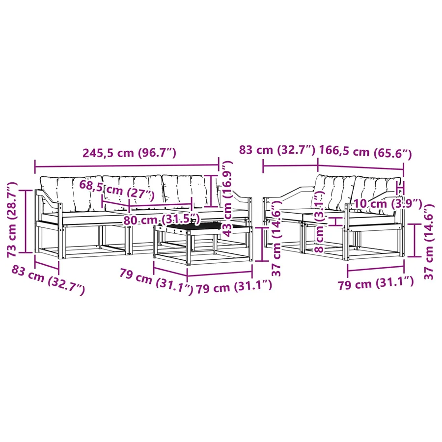 Ensemble de canapés d'extérieur 6 pcs Blanc et noir - 8