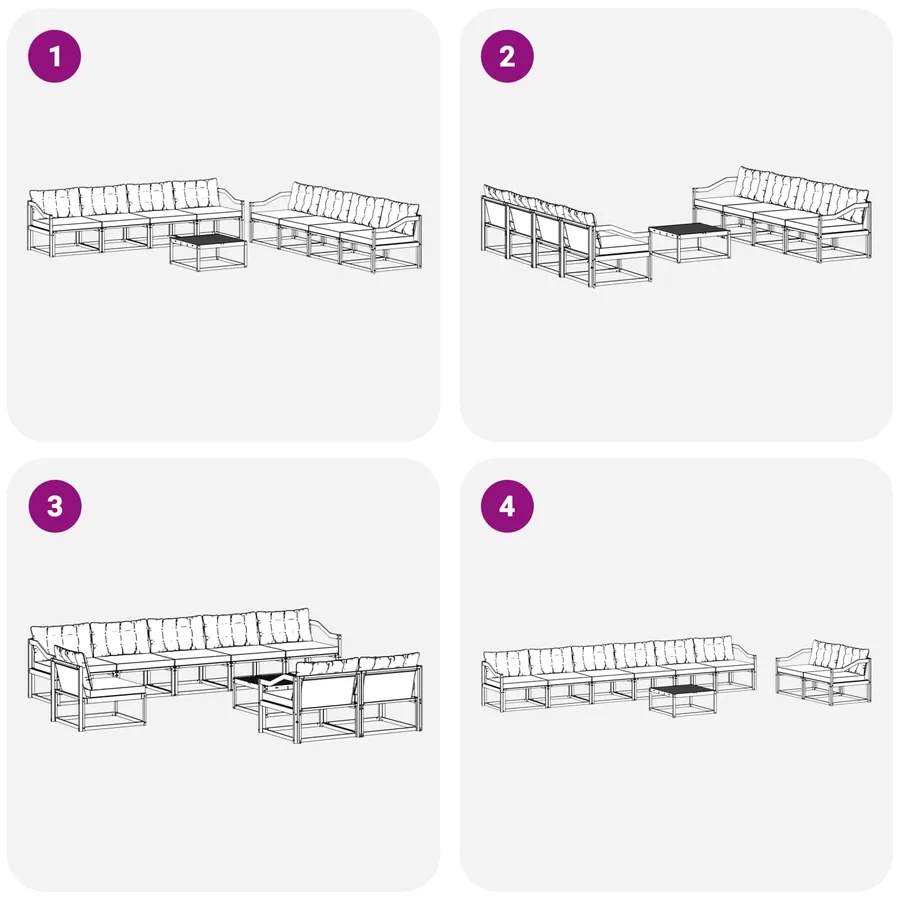 Ensemble de canapés d'extérieur 9 pcs Blanc et gris clair - 7