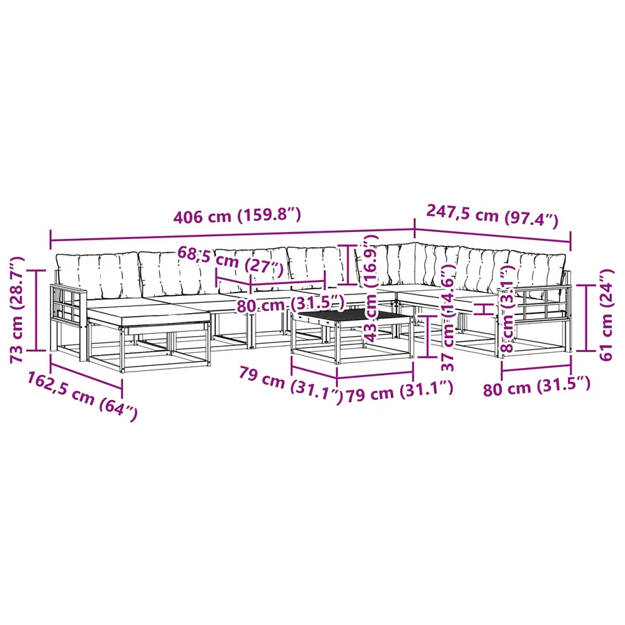 Ensemble de canapés d'extérieur 9 pcs Blanc et Beige - 11