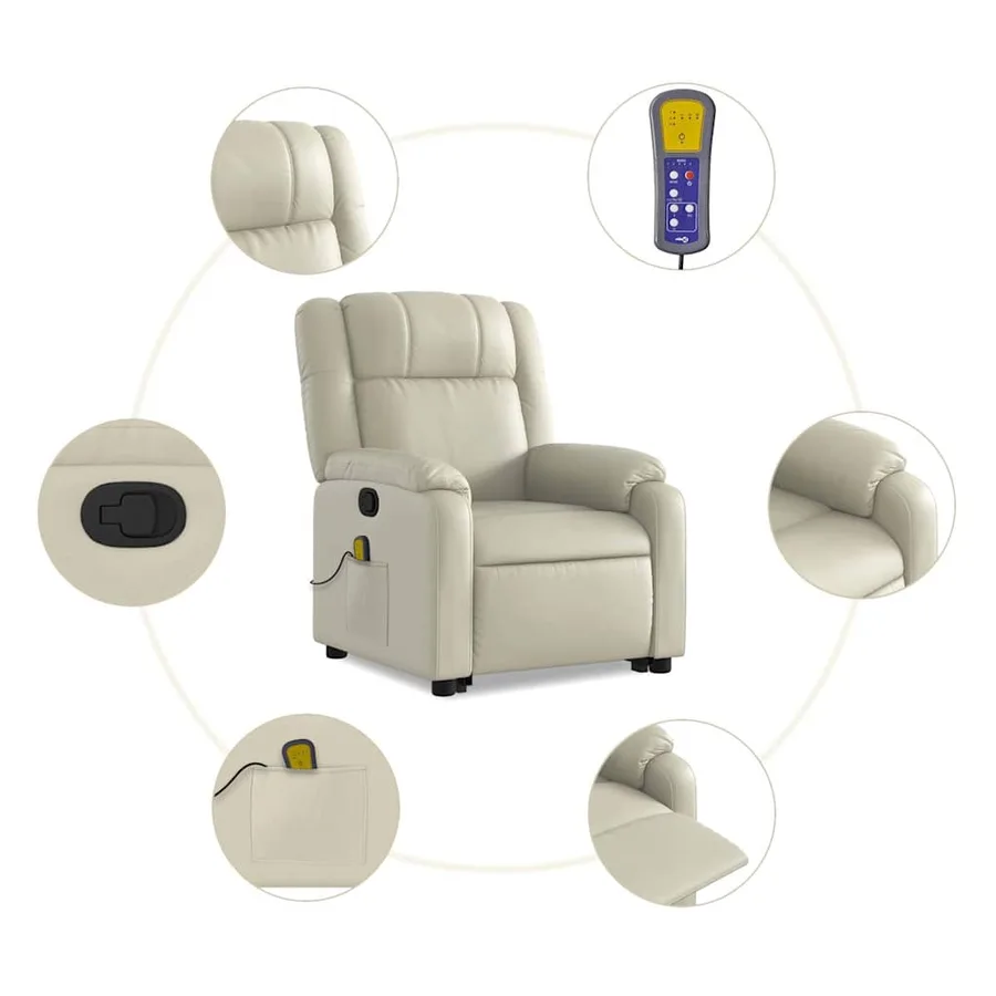 Fauteuil inclinable de massage Crème Similicuir - 8