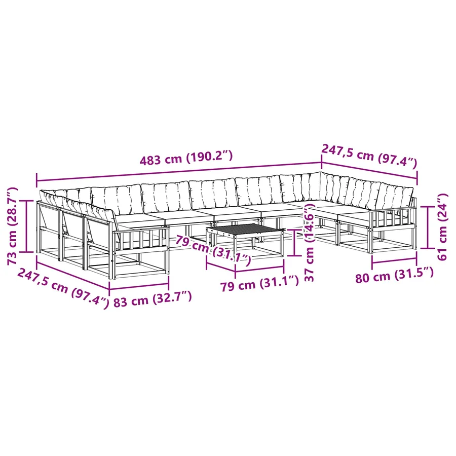 Ensemble de canapés d'extérieur 11 pcs Blanc et noir - 8