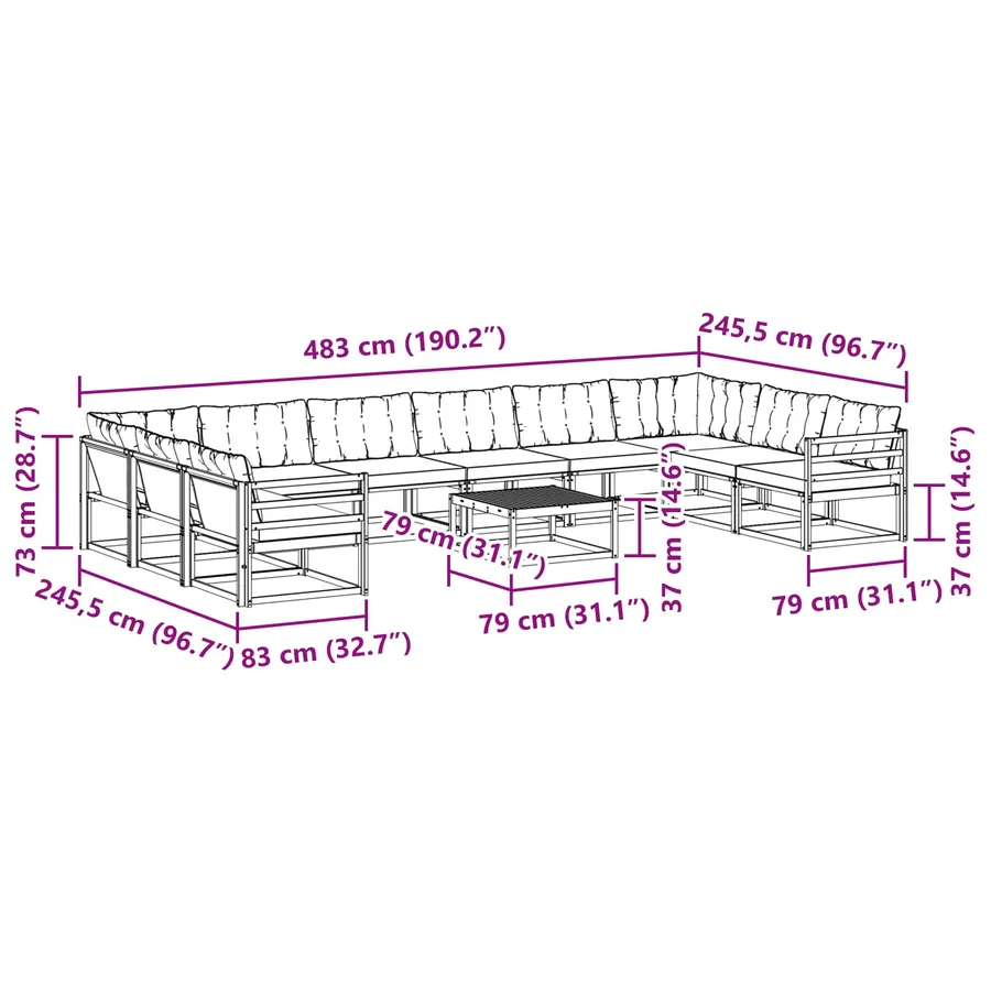Ensemble de canapés d'extérieur 11 pcs Blanc et Beige - 10
