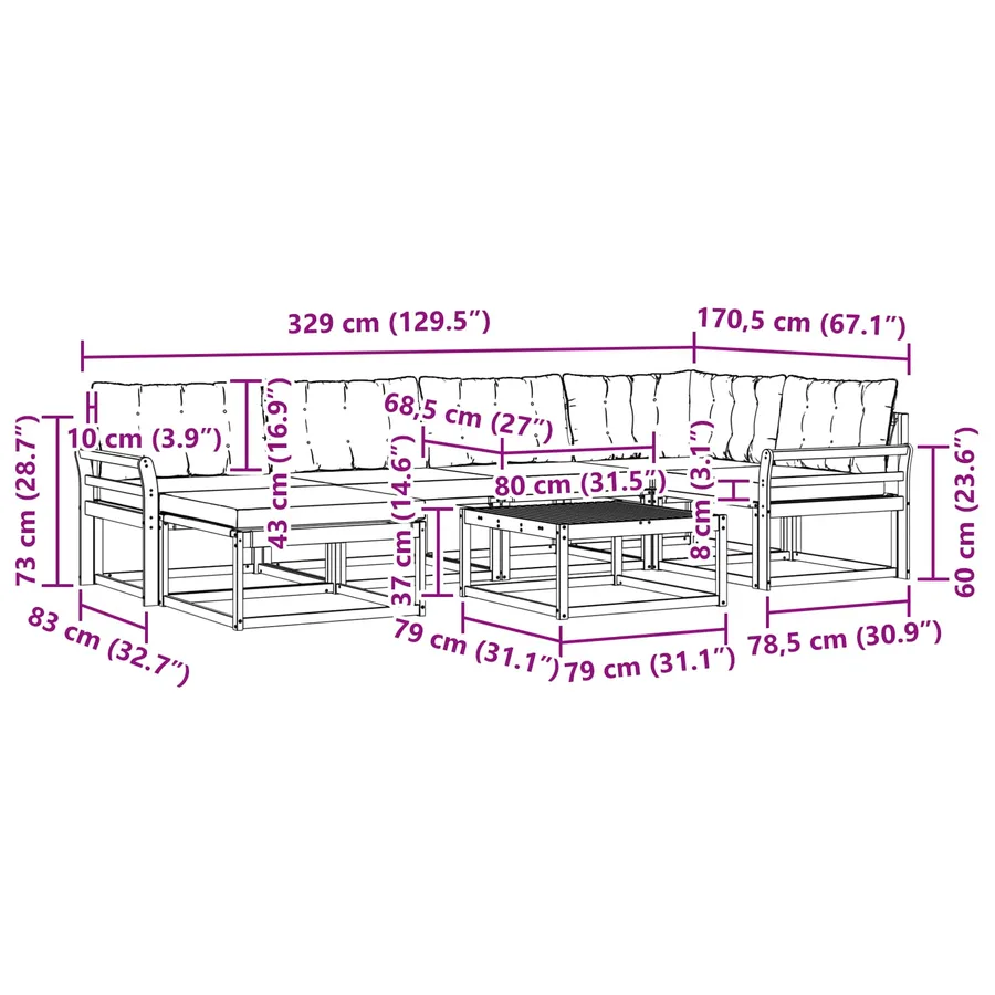 Ensemble de canapés d'extérieur 7 pcs Blanc et Beige - 11