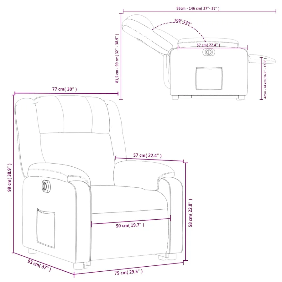 Fauteuil inclinable électrique noir similicuir - 17