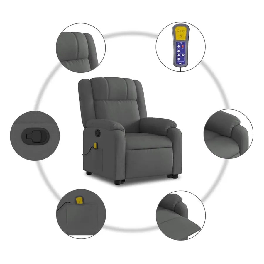Fauteuil de massage inclinable Gris foncé Tissu - 8