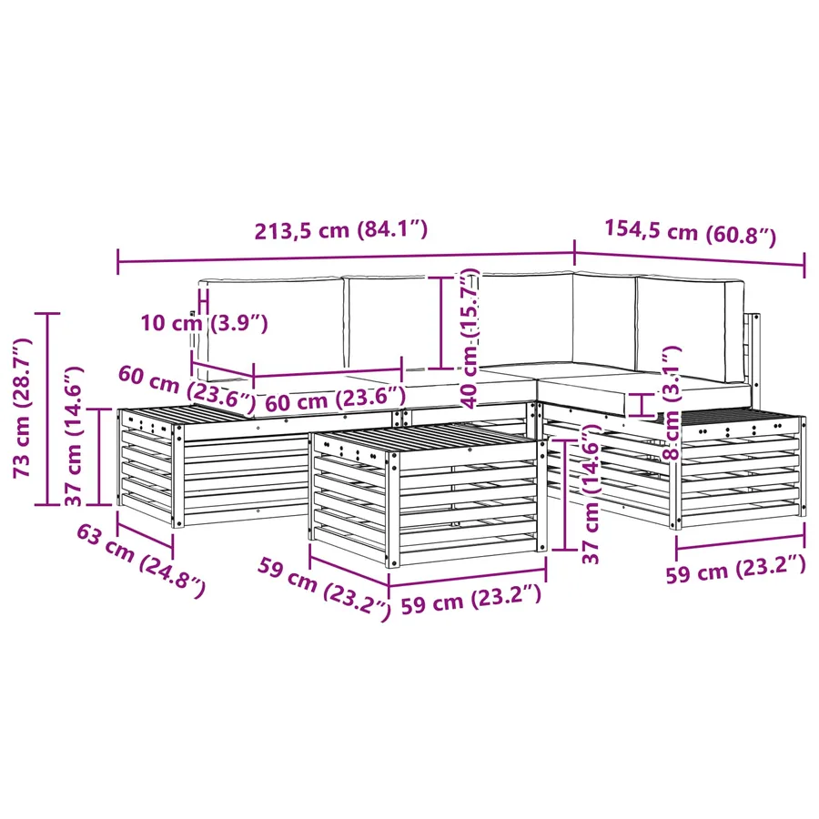 Ensemble de canapés d'extérieur Blanc 59 x 59 x 37 cm Polyester - 9