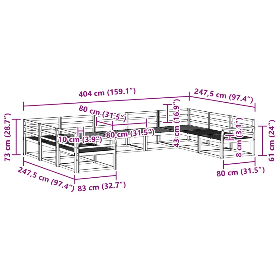 Ensemble de canapés d'extérieur 9 pcs Blanc 404 x 247,5 x 73 cm - 7
