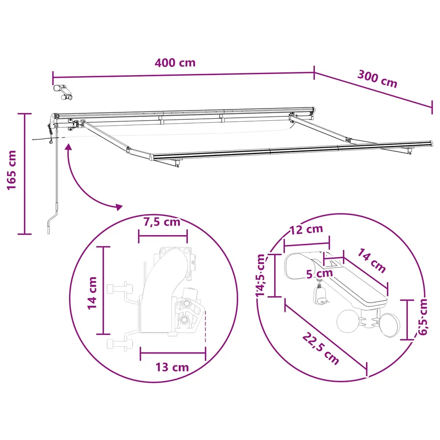 Auvent rétractable Sable 400 × 300 cm Polyester - 12