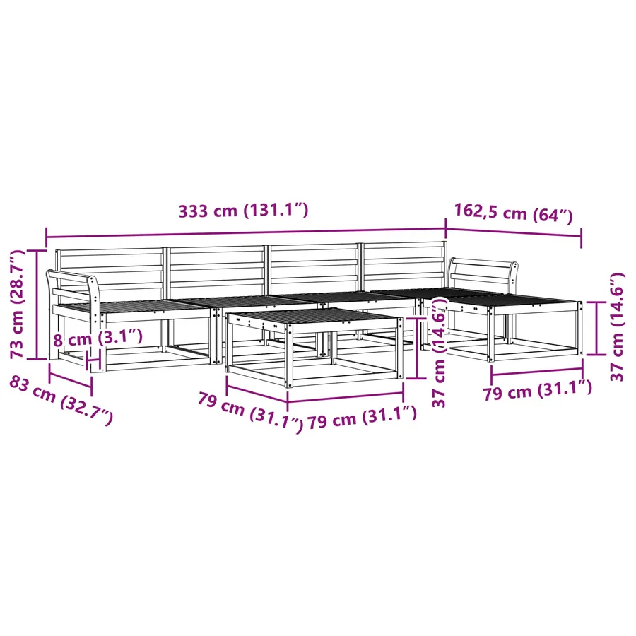 Ensemble de canapés d'extérieur 6 pcs Blanc 79 x 79 x 37 cm - 8