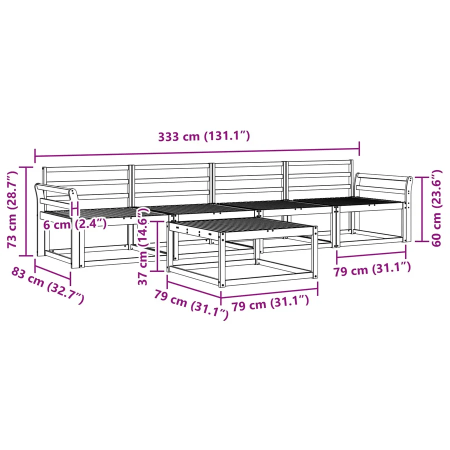 Ensemble de canapés d'extérieur 5 pcs Blanc 79 x 79 x 37 cm - 7