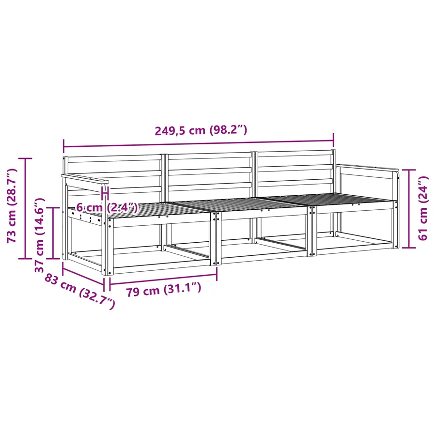 Ensemble de canapés d'extérieur 3 pcs Blanc 249,5 x 83 x 73 cm - 5