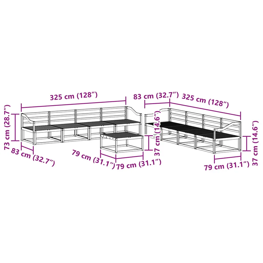Ensemble de canapés d'extérieur 9 pcs Blanc 79 x 79 x 37 cm - 8