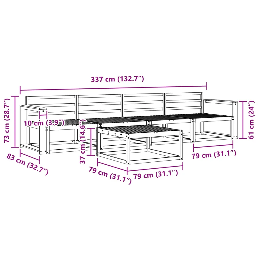 Ensemble de canapés d'extérieur 5 pcs Blanc 79 x 79 x 37 cm - 7