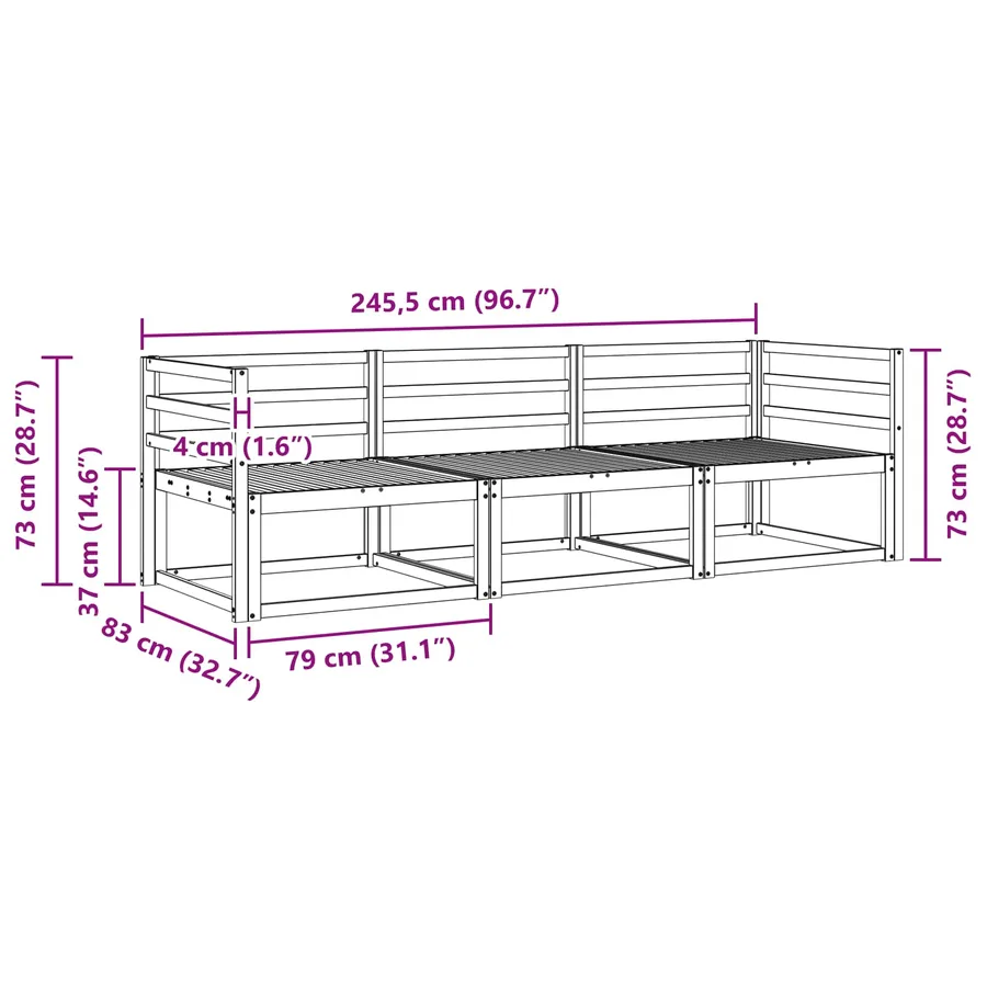 Ensemble de canapés d'extérieur 3 pcs Blanc 245,5 x 83 x 73 cm - 5