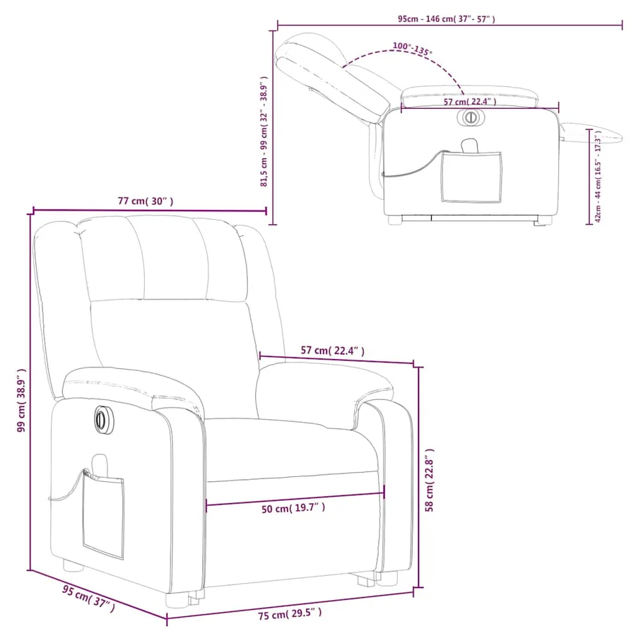 Fauteuil inclinable de massage électrique crème similicuir - 17