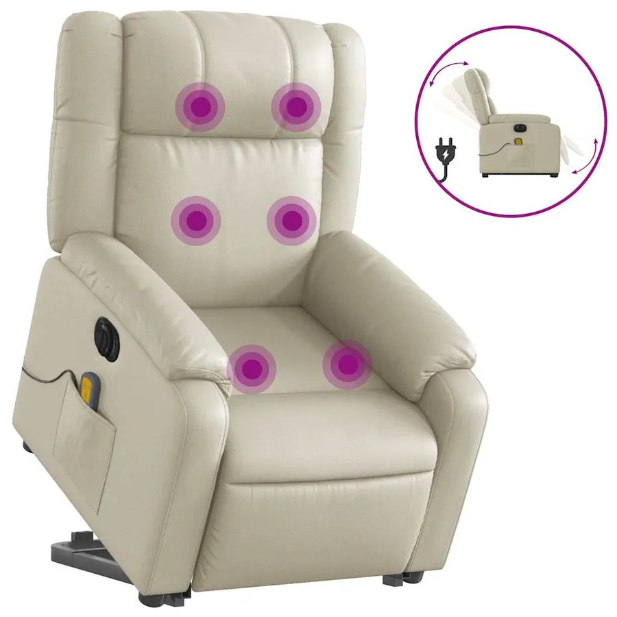 Fauteuil inclinable de massage électrique crème similicuir - 2