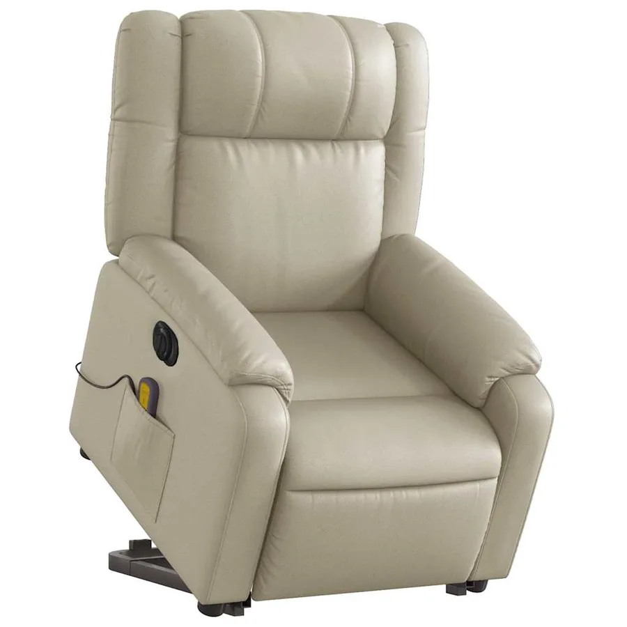 Fauteuil inclinable de massage électrique crème similicuir - 3