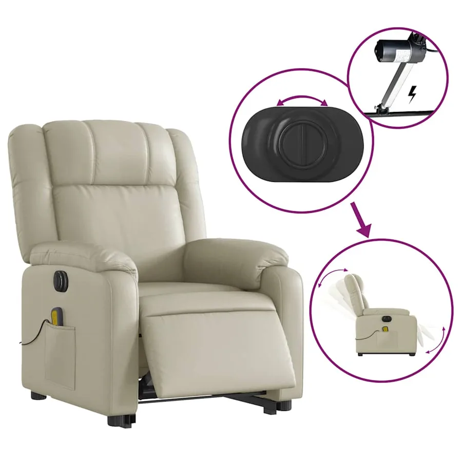 Fauteuil inclinable de massage électrique crème similicuir - 6