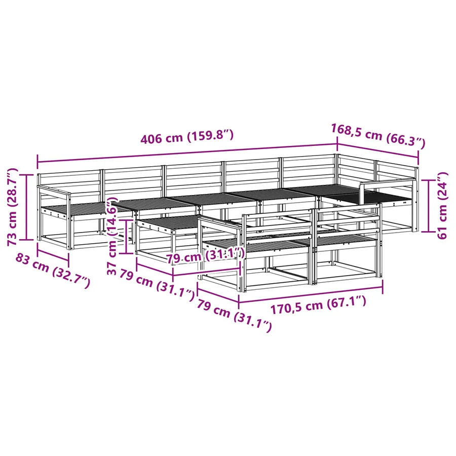 Ensemble de canapés d'extérieur 9 pcs Blanc 79 x 79 x 37 cm - 9