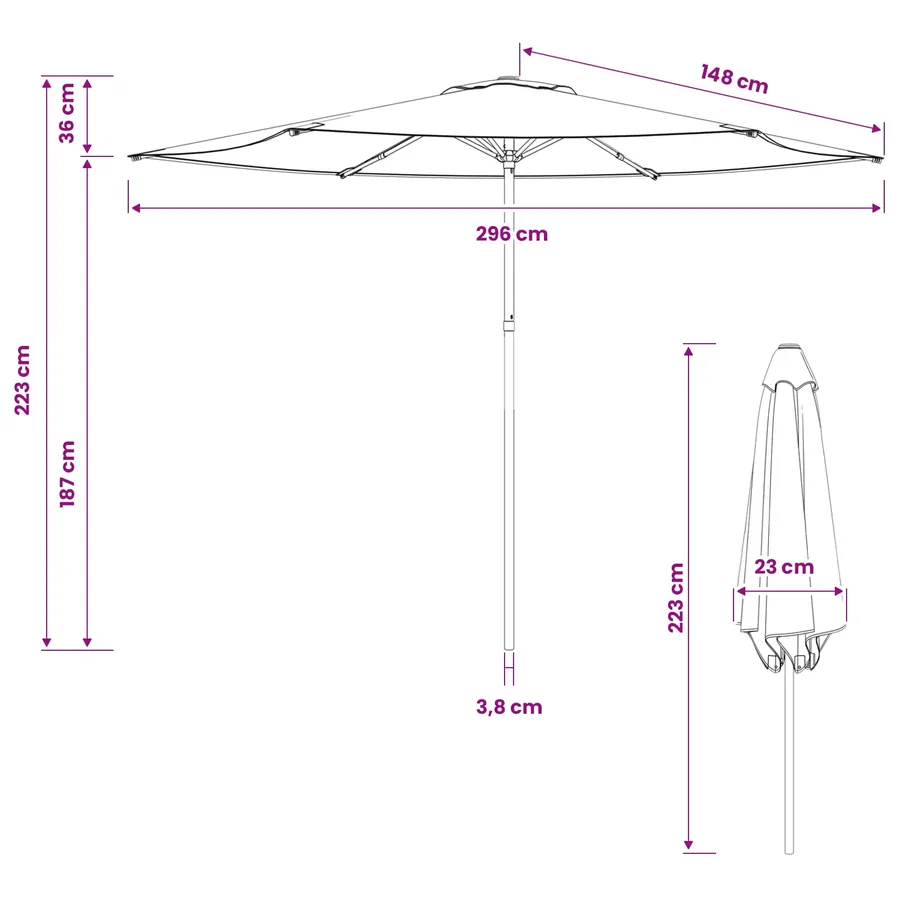 Parasol de jardin 300 x 300 cm Polyester Rectangulaire Taupe - 7