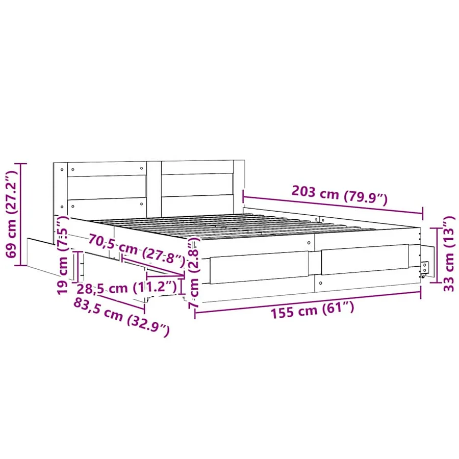 Cadre de lit 2 pcs Sonoma 153 x 203 cm Bois d'ingénierie - 11