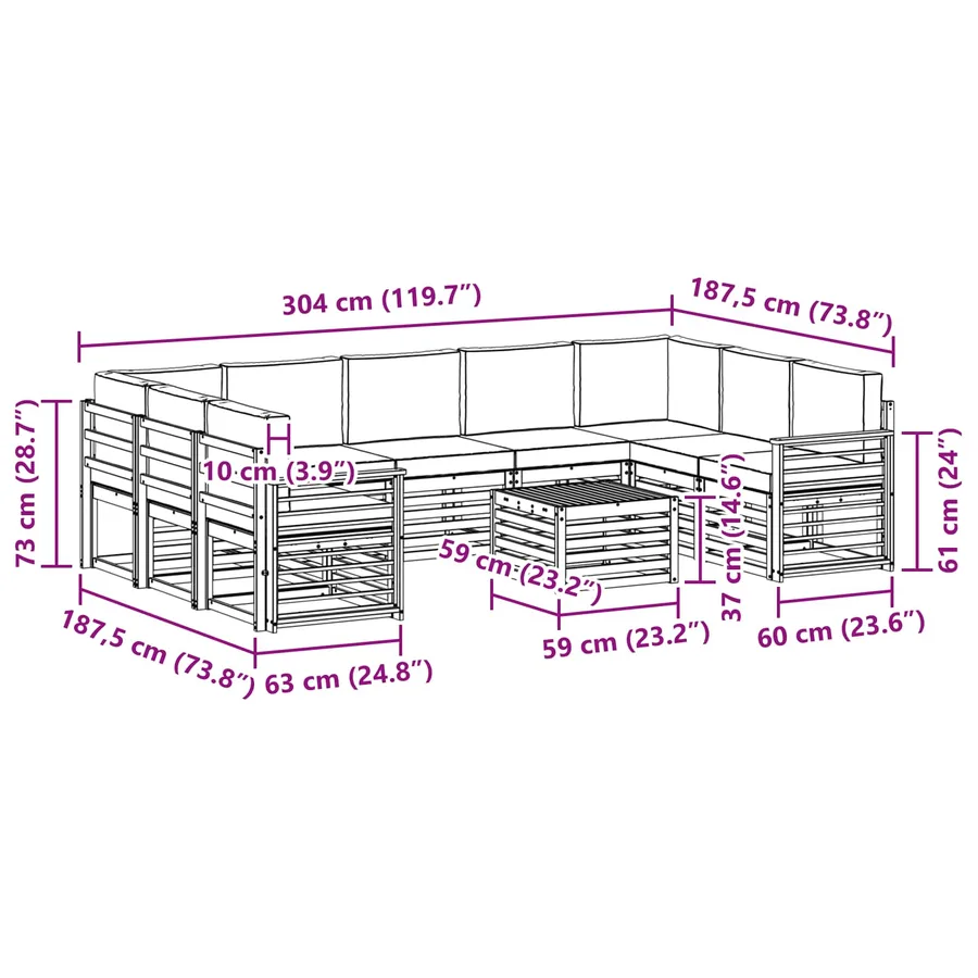 Ensembles de canapés 10 pcs Blanc et gris clair 59 x 59 x 37 cm - 8
