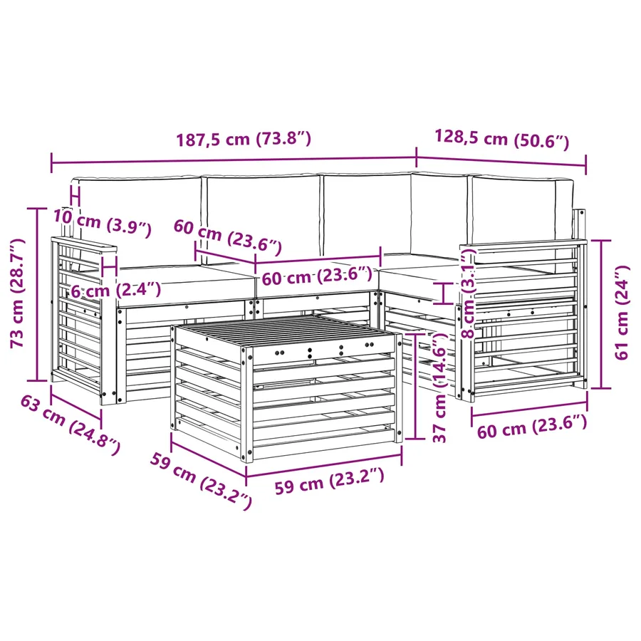 Ensemble de canapés d'extérieur 5 pcs Blanc et gris clair - 7