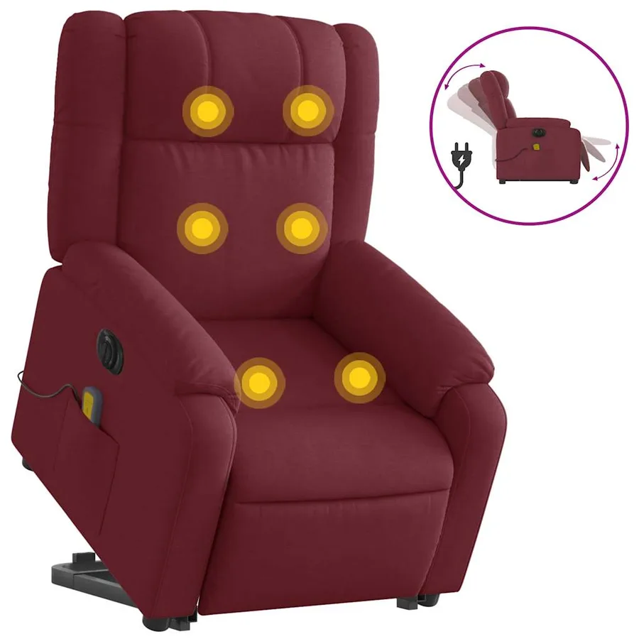Fauteuil inclinable de massage électrique Rouge bordeaux Tissu - 2