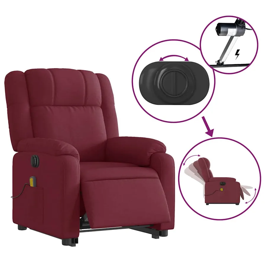 Fauteuil inclinable de massage électrique Rouge bordeaux Tissu - 6