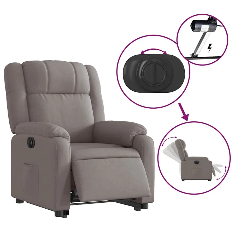 Fauteuil inclinable électrique taupe tissu - 6