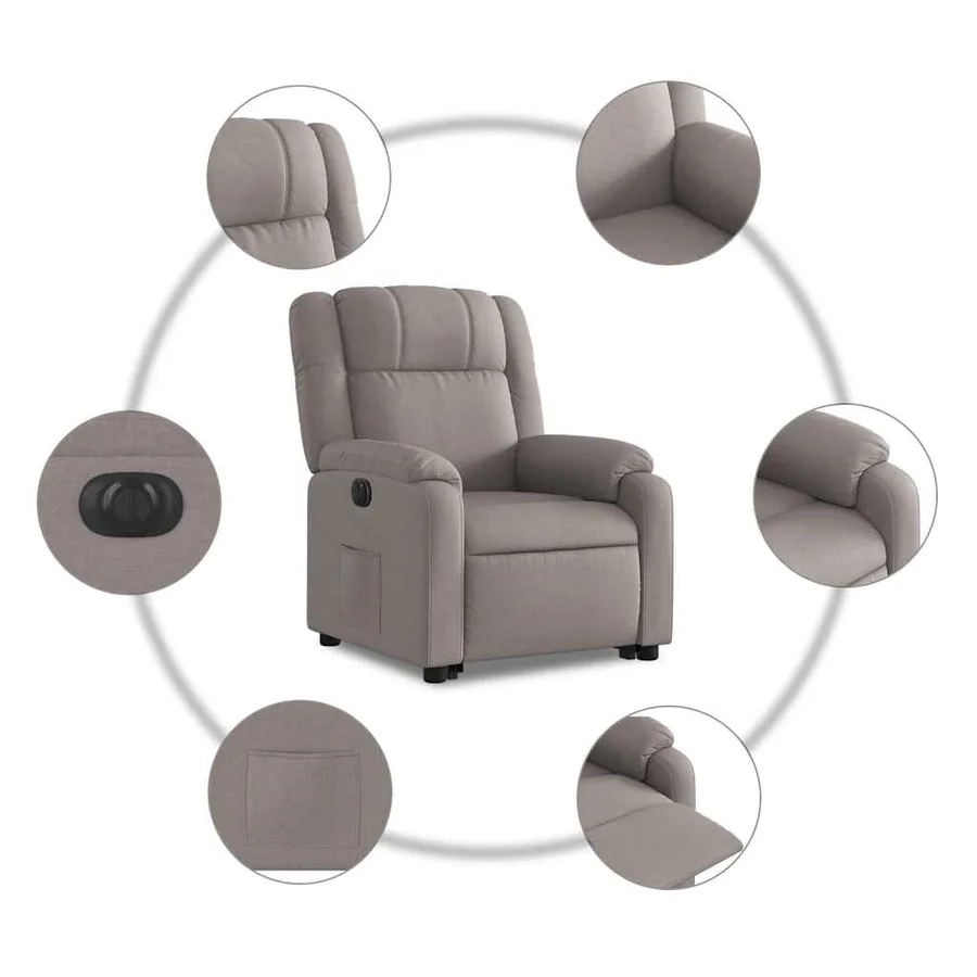 Fauteuil inclinable électrique taupe tissu - 8