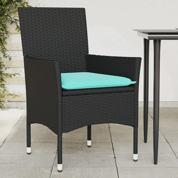 Chaises de jardin avec coussins lot de 2 noir résine tressée