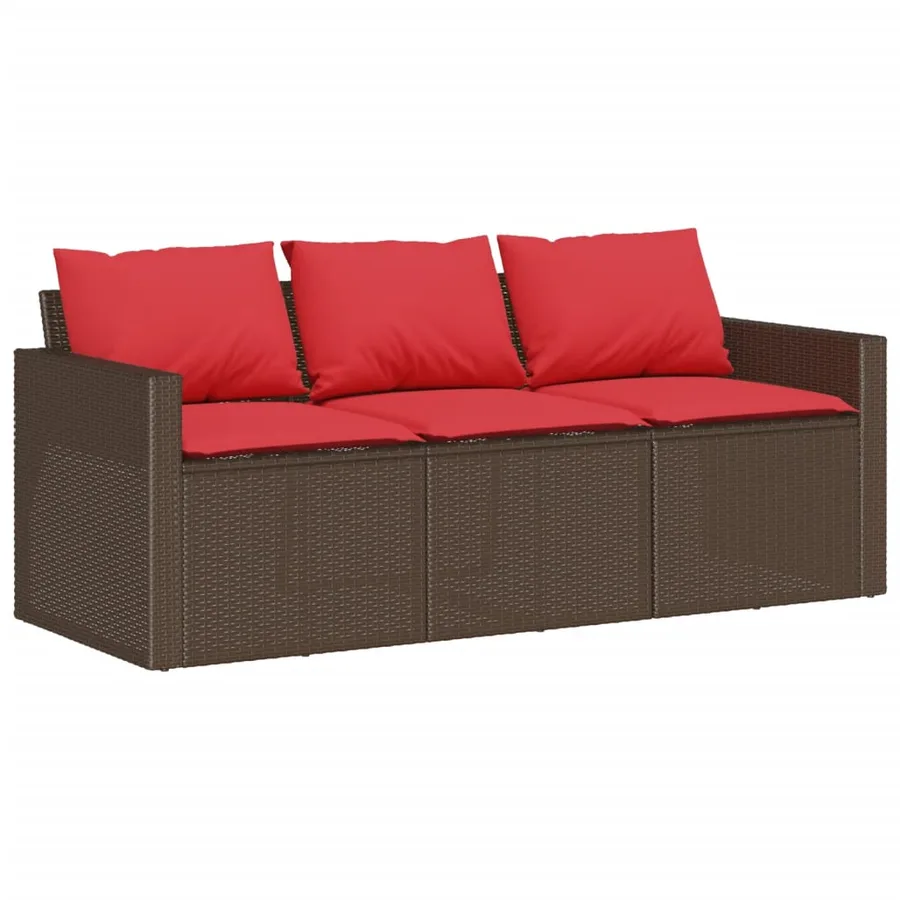Canapé de jardin avec coussins 3 places brun résine tressée - 2