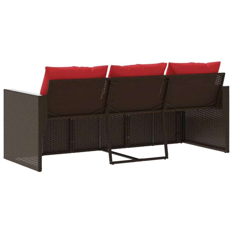 Canapé de jardin avec coussins 3 places brun résine tressée - 6