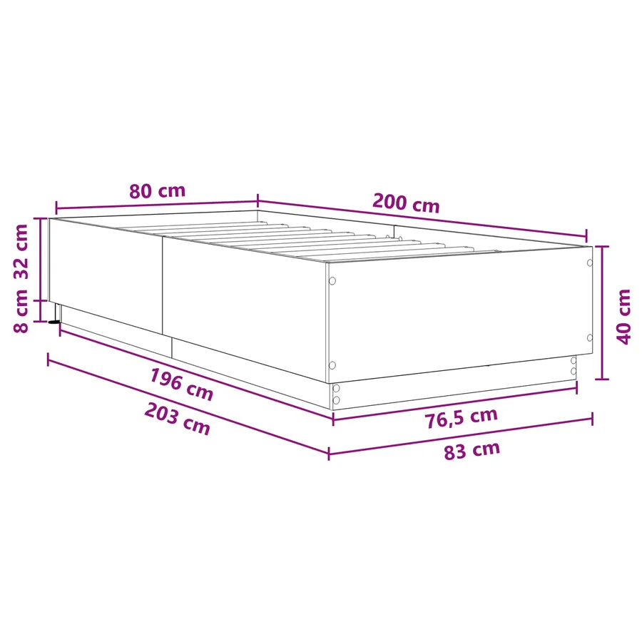 Cadre de lit avec LED Bois ancien 80 x 200 cm Bois d'ingénierie - 8