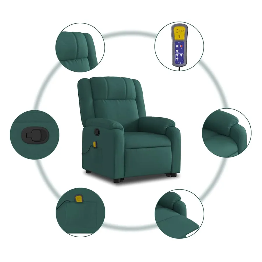 Fauteuil inclinable de massage Vert foncé Tissu - 8