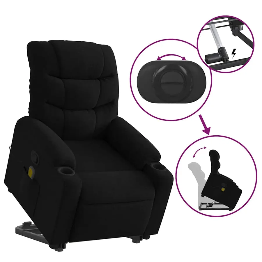 Fauteuil de massage inclinable Noir Tissu - 6