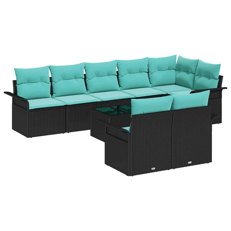 Ensemble de canapé de jardin avec coussin 9 pcs Noir polyrotin - 2