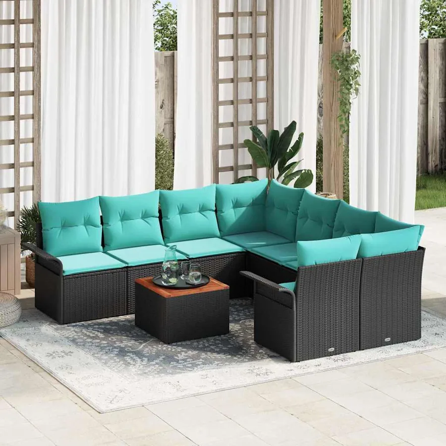Ensemble de canapé de jardin avec coussin 9 pcs Noir polyrotin